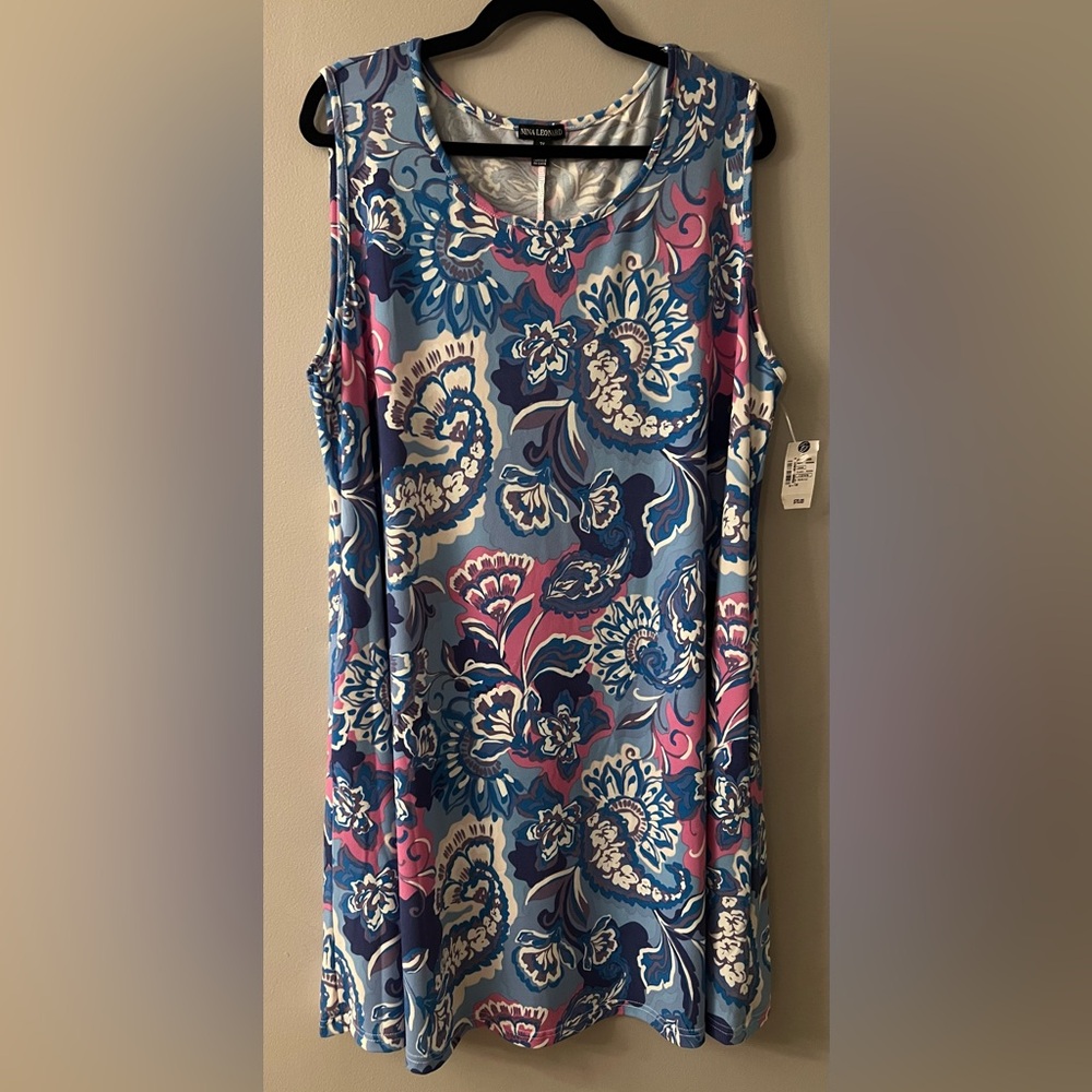 🆕 Nina Leonard Blue and Pink Floral Midi Dress